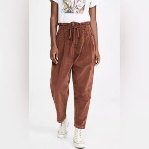 Free People Margate Pleated Trousers Corduroy  Plum Size Small